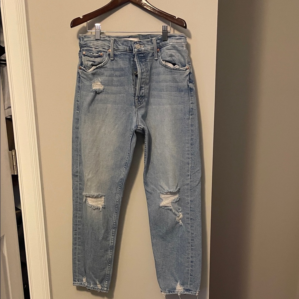 MOTHER Light Blue Distressed Boyfriend Jeans